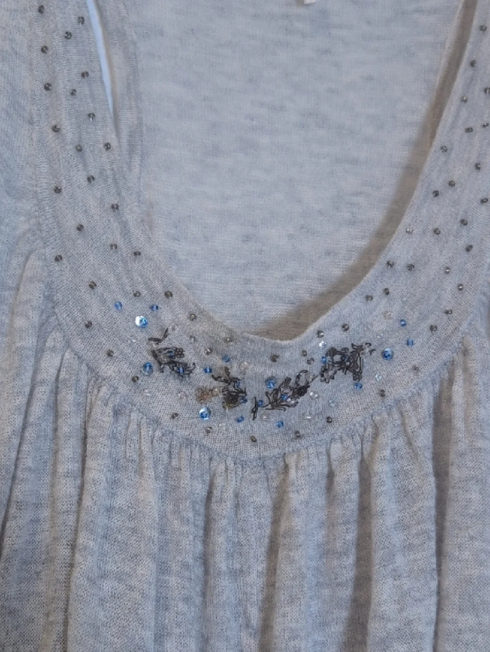 Free People Heather Gray Sleeveless Tunic Dress with Beaded Scoop - Picture 4 of 7